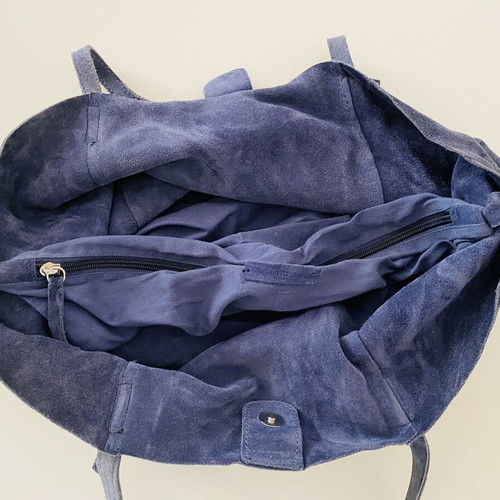 Mango blue suede shoulder bag like new, genuine leather