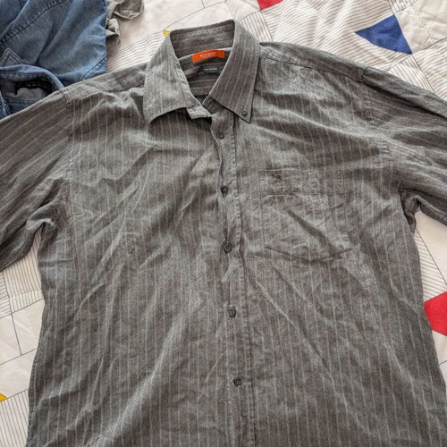 Men's dress shirt used, size L, gray and beige