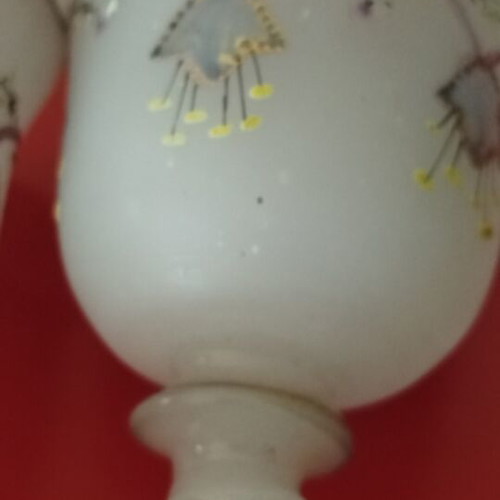 Opaline French liqueur glasses used, set of 2, 19th century
