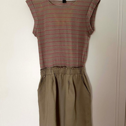 Linen dress Mango like new, beige and pink stripes, size S