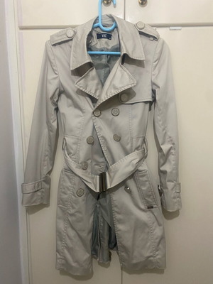 Beige coat used with satin fabric, size S