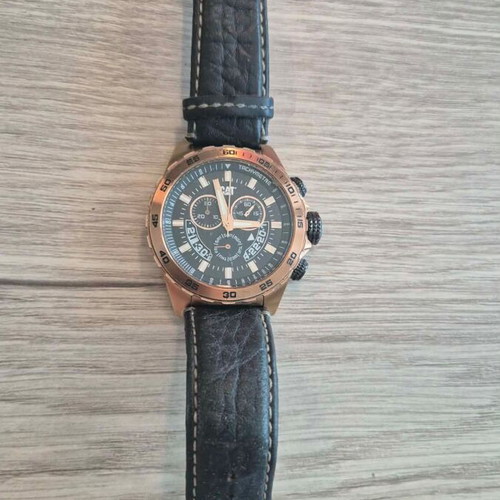CAT men's watch used with leather strap, black and gold tone