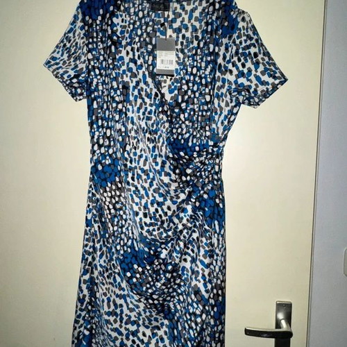Vila Joy wrap dress, blue white grey, size L