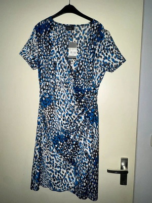 Vila Joy wrap dress, blue white grey, size L