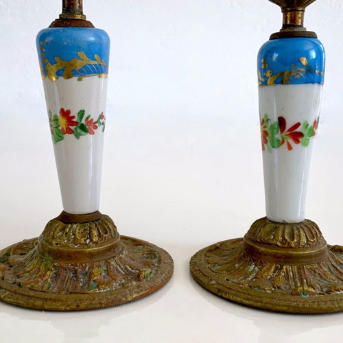Bronze French vintage Sèvres style candlesticks used