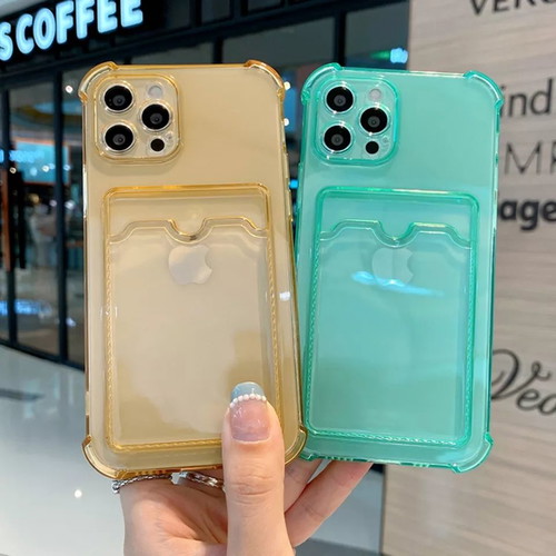 iPhone 12Pro Max case new with card slot, transparent green TPU