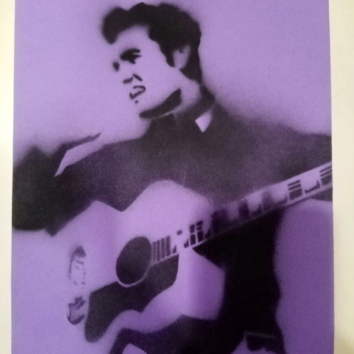 Elvis Presley stencil art on purple paper like new
