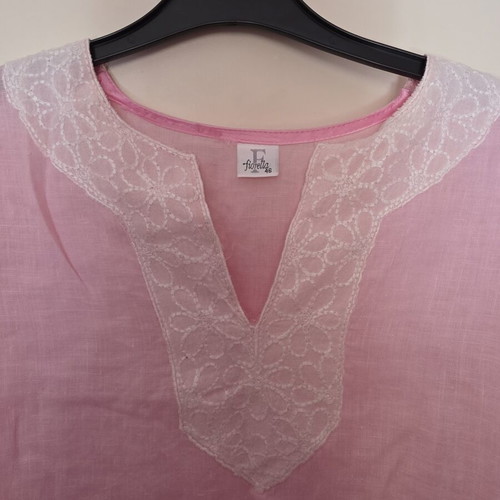 Fiorella linen tunic with 3/4 sleeves, pink