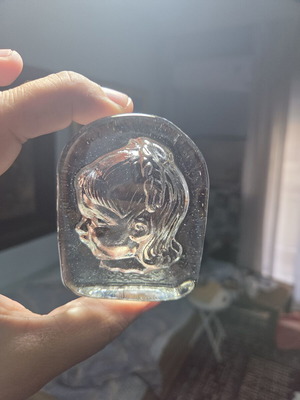 Glass table decoration with female figure, height 6cm, like new