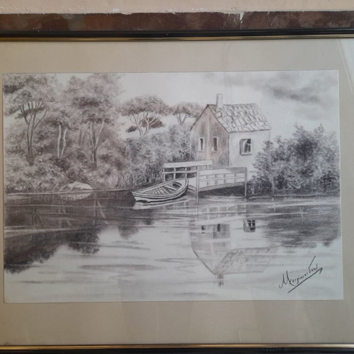 Pencil drawing used with artist's signature