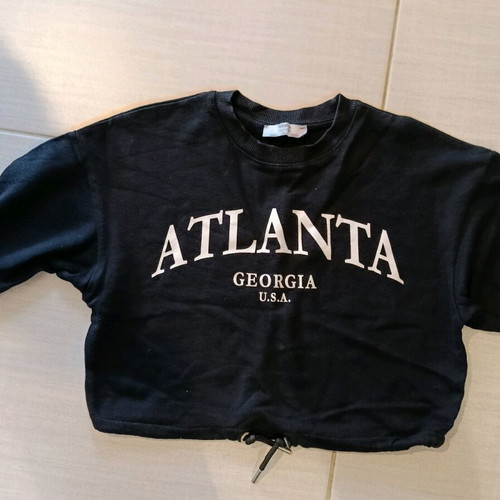 Bershka long-sleeve black blouse with ATLANTA print, like new, size Small