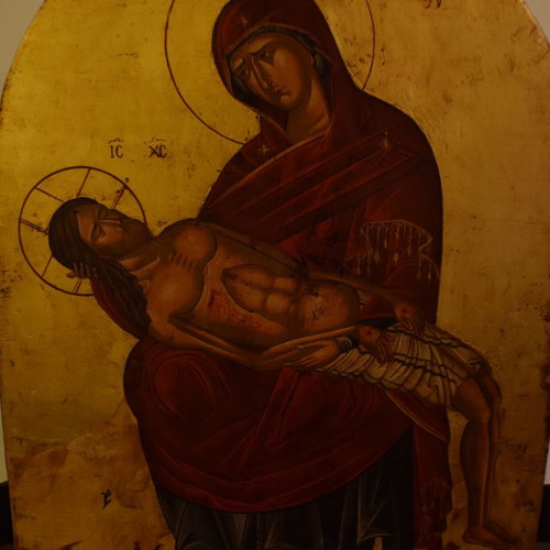 Triptych handmade icon with egg tempera and 23k gold leaf made to order
