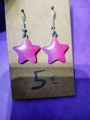 Star earrings new, plastic with gel and glitter