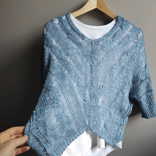 Knitted spiderweb blouse like new, medium blue
