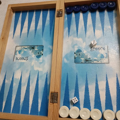 Travel backgammon like new, magnetic wooden with Santorini photo