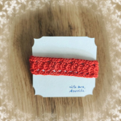 Knitted bracelet new red with beads made of cotton thread