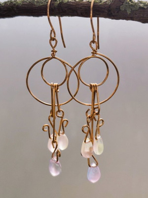 Handmade copper wire wrapped earrings with Czech glass beads