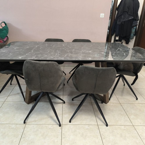 Mexil Luxury Dining Table with Ceramic Top and Solid Wood Legs like new 200x100x75