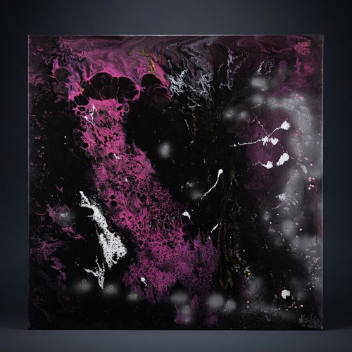 Cosmic Sakura Fluid Art Painting 70x70 cm new with gold accents