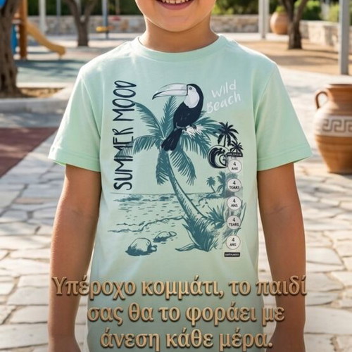 Παιδικό καλοκαιρινό μπλουζάκι με τύπωμα τουκάν, μέγεθος 104