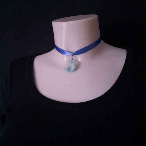 Choker ribbon blue moon handmade, satin with stainless steel clasp