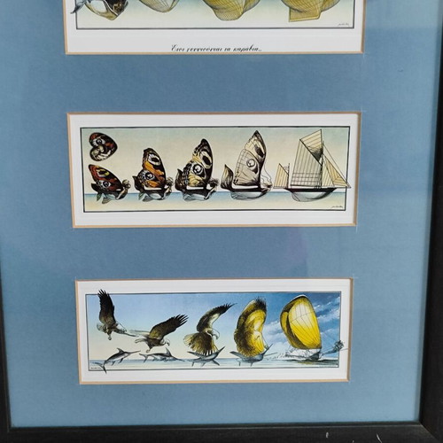 Vintage print in frame Jean Olivier Heron "How Boats Are Born" used