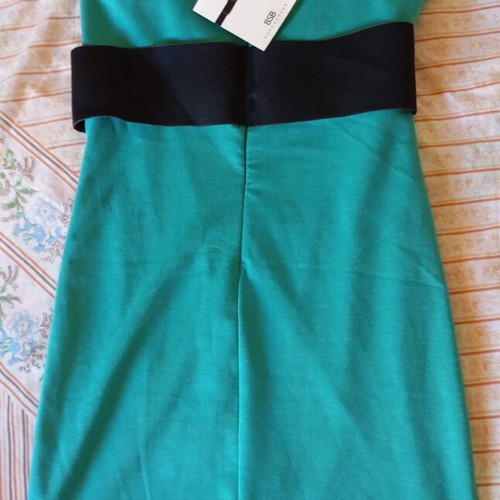 BSB mini elegant dress in petrol green with black belt and straps