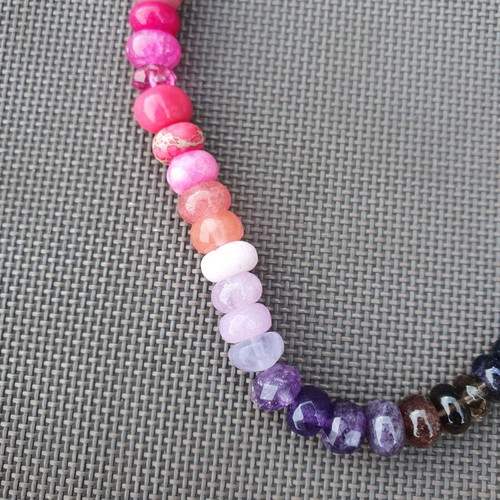 Rainbow Multicolour Semi-Precious Stone Beaded Necklace with Gold Tone Clasp