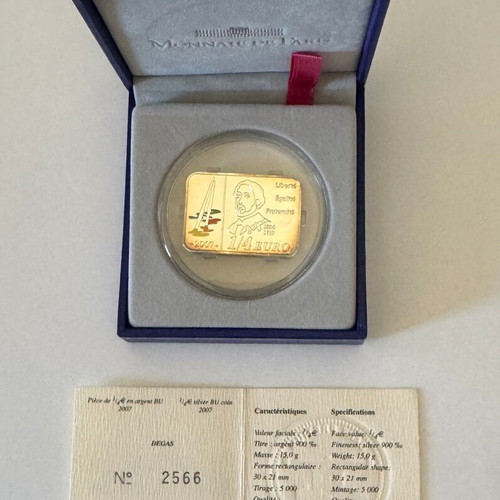 France 2007 ¼ Euro Edgar Degas 90th Death Anniversary Silver Proof Coin