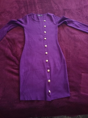 Dress knitted purple used, size M/L elastic