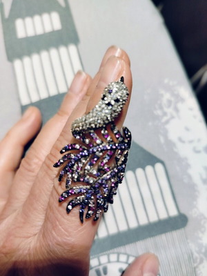Silver 925 ring with peacock design and multicolored zircon, new