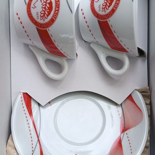 Cappuccino set new with Olympiakos porcelain cups