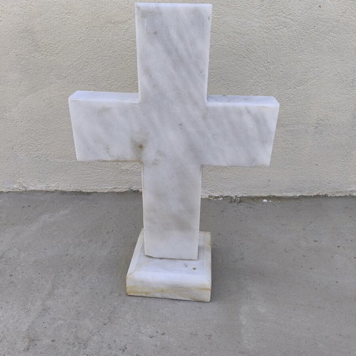 Handmade marble cross with base 48x30 vintage