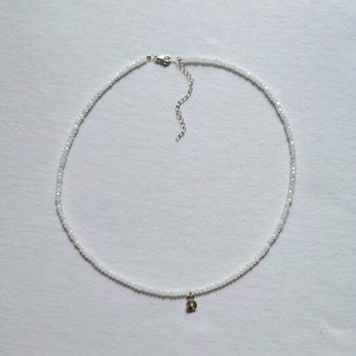 Choker with White Faceted Opalite Beads and 925 Silver Elements