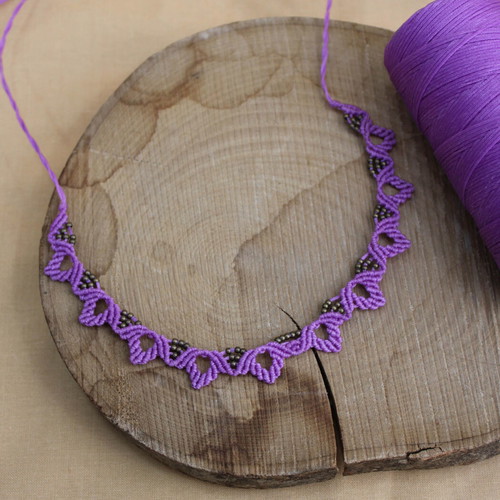 Macrame purple necklace handmade, new