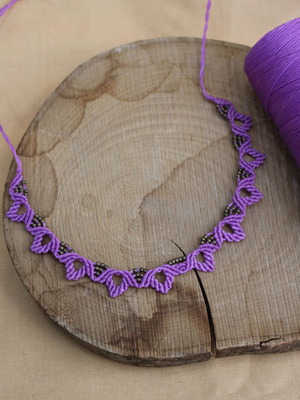 Macrame purple necklace handmade, new