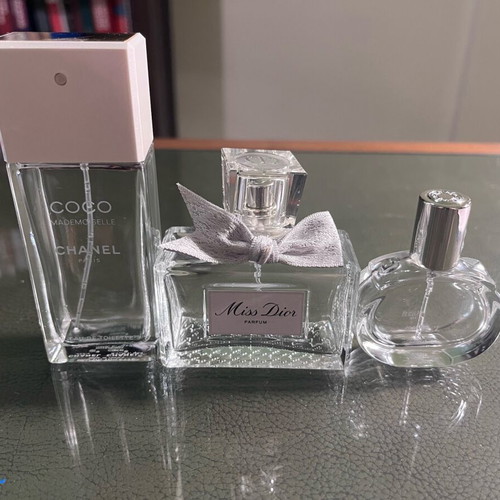 Set of decorative perfume bottles used, Chanel, Dior, Hermès