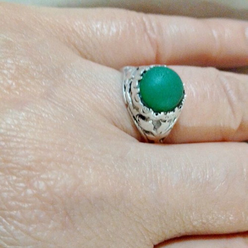 Handmade silver 925 ring with green agate like new