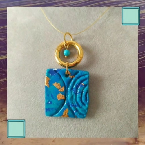 Handmade necklace made to order with aquamarine stones and polymer clay motif