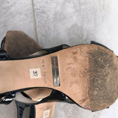Mac Collection leather patent sandals used, size 37, black