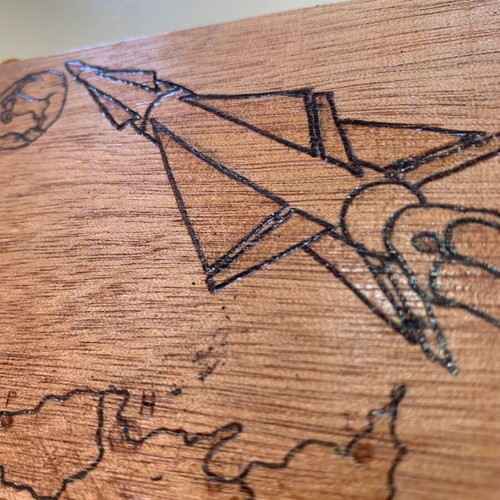 Military pyrography used, Crete, commemorative tabletop