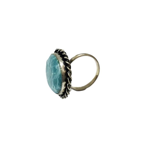 Vintage ring with natural larimar stone like new, silver blue