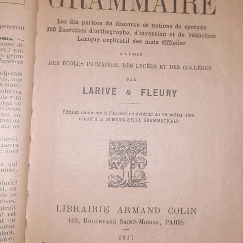 Rare book La Premiere Annee de Grammaire Larive Fleury 1917 used