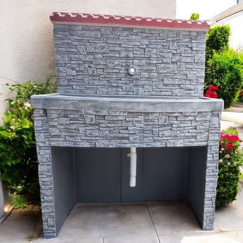 Maria Garden Fountain in Gray and White Concrete, New