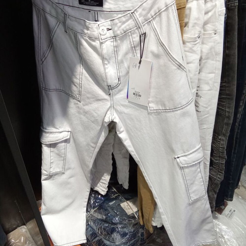Men's Cargo Jeans White Bell Bottom Pants KX-787 New