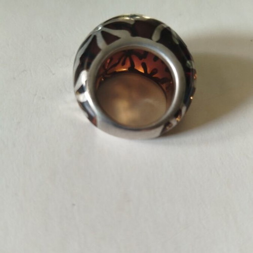 Dome ring plique a jour silver 925 with dark Bordeaux crystal, like new