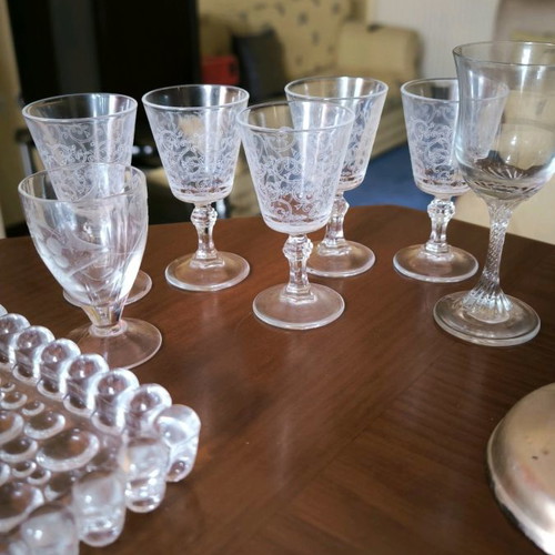 Crystal vintage drink set with tray, glasses and pitcher