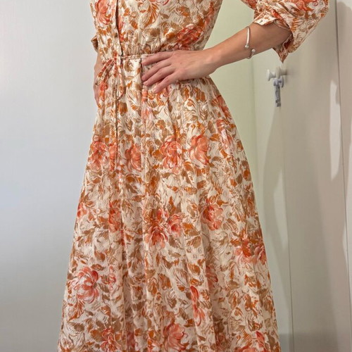 Vintage floral dress Miss Onward like new, white and orange