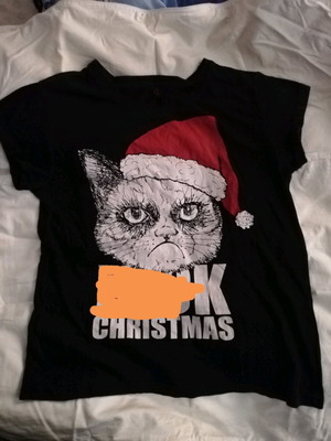 Grumby cat T-shirt used, size small, black and red
