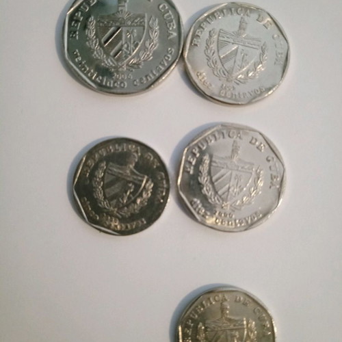 Cuban coins used, lot of five centavos 2000-2006
